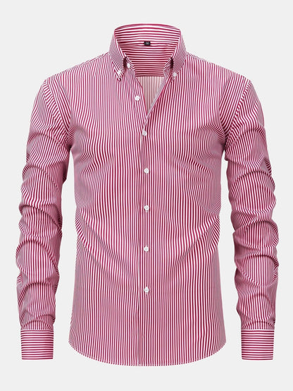 Long Sleeve Stripe Button Up Shirt & Slim Fit Tapered Trousers