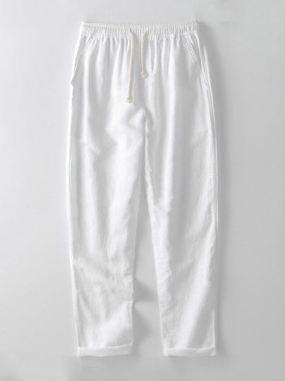 Geometric Striped Jacquard Button Up Shirt & Straight Leg Linen Pants