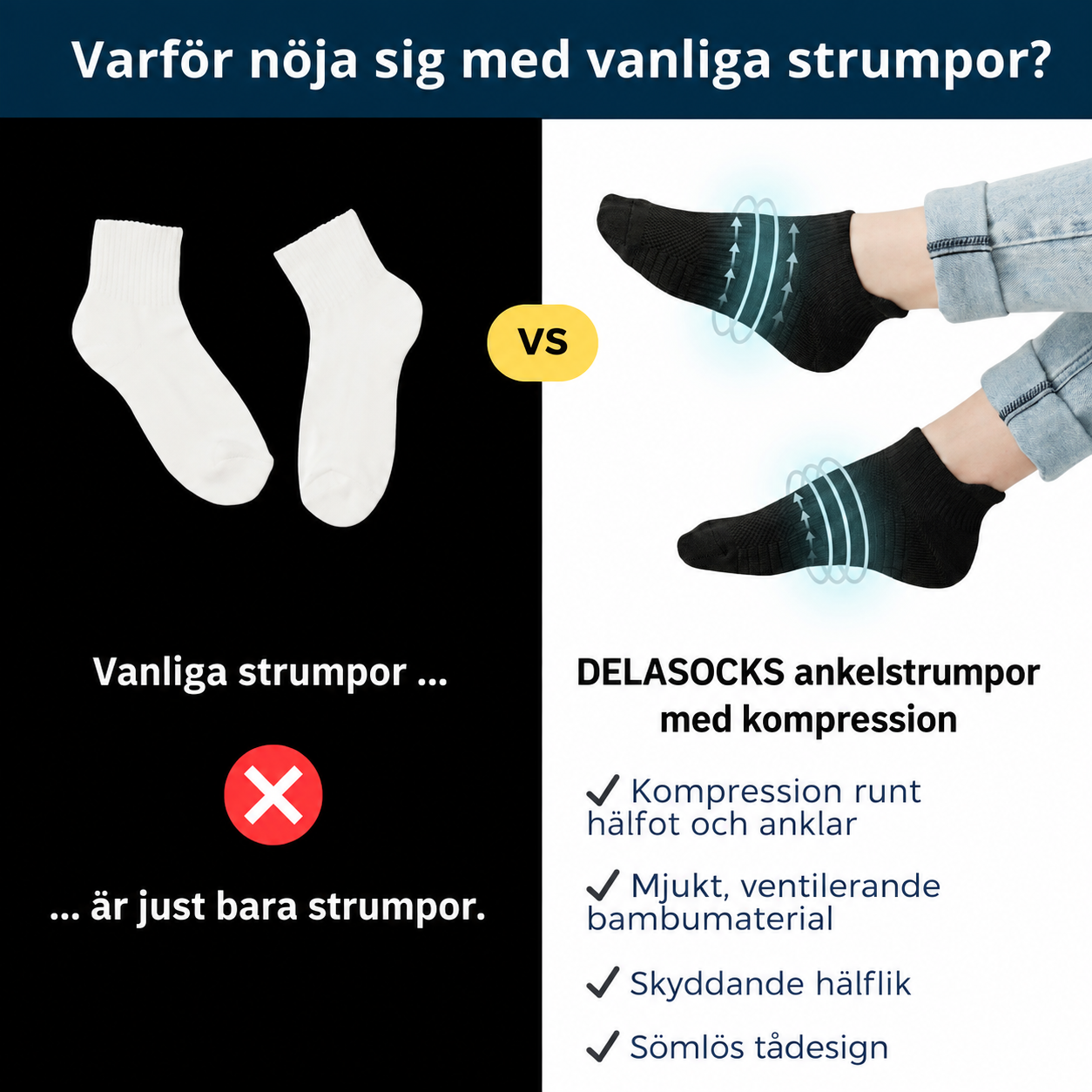 Ankelstrumpor i bambu med mild kompression