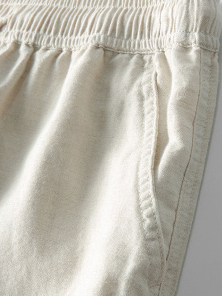 Short Sleeve Stand Collar Shirt & Straight Leg Linen Pants