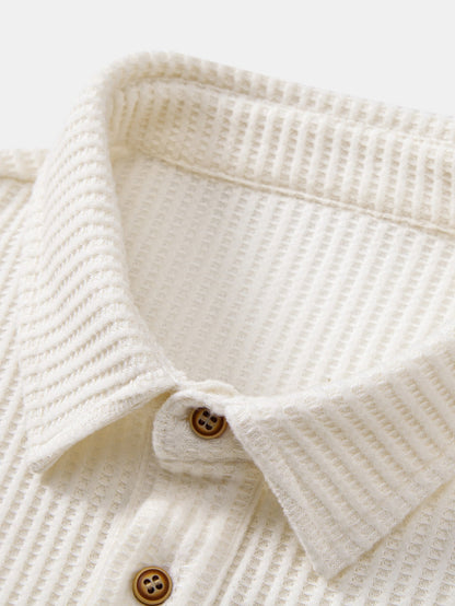 Long Sleeved Knitted Waffle Polo Shirt & Drawstring Knitted Waffle Pants